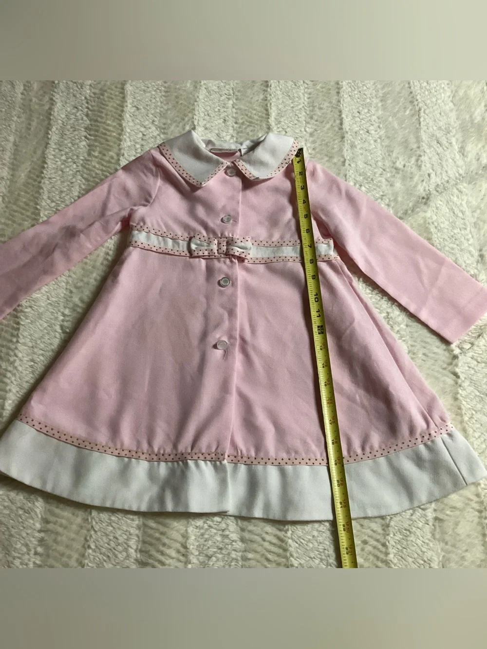 Vintage Girls Little Bitty Rayon Blend Matching Dress Long Coat Pink Polkadot 4T